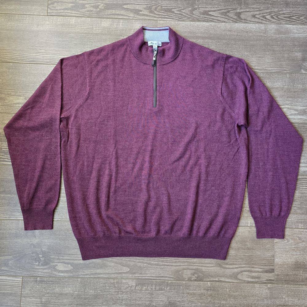Peter Millar Sweater Mens XXL 2XL Merino Wool Silk Mockneck Quarter Zip Preppy
